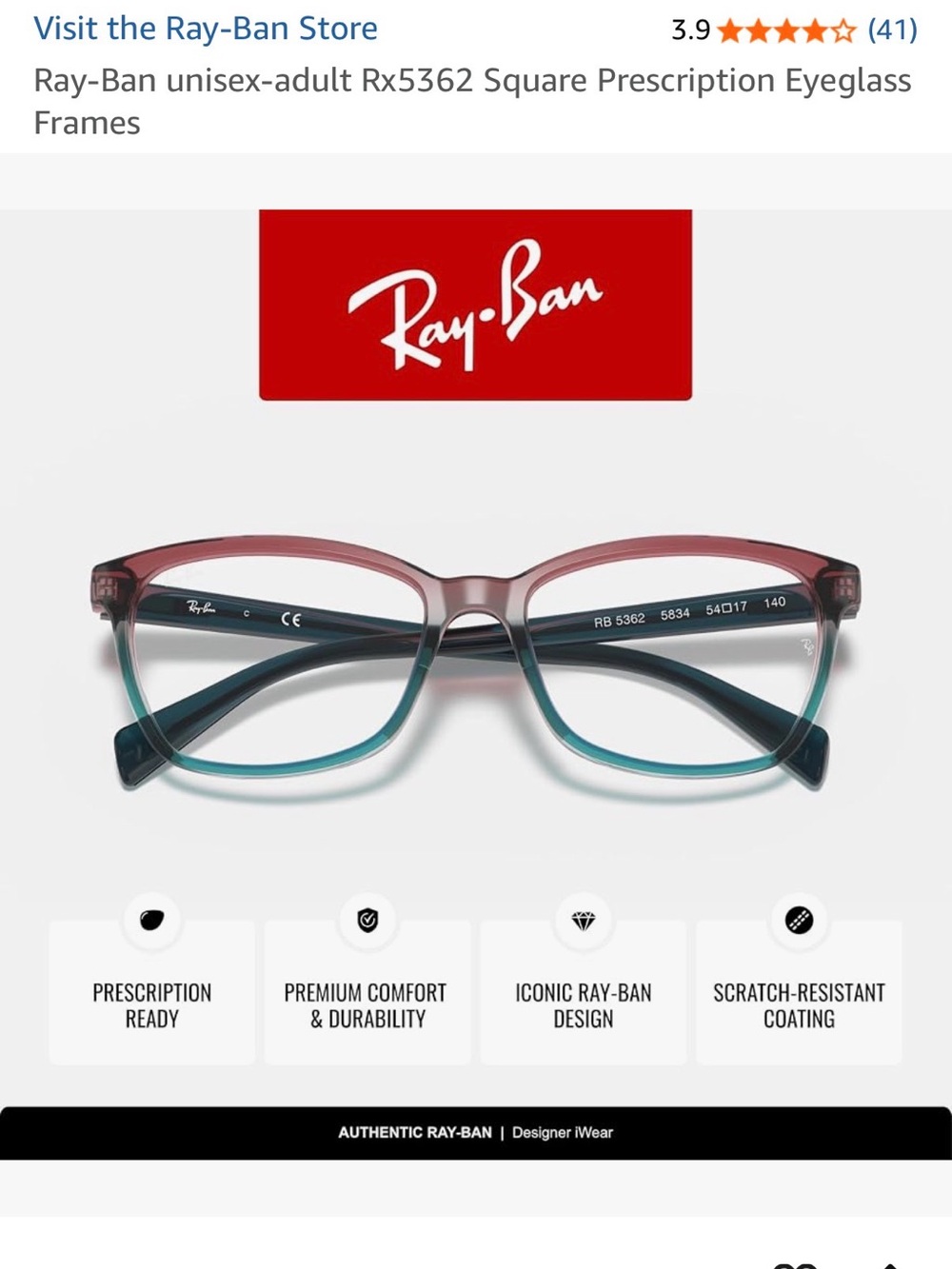 Ray-Ban Two-Tone Burgundy and Teal Optical Frame

Ray-Ban 5362